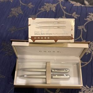 Cross Athens satin chrome pen and pencil boxed set. NEW in lock down box.